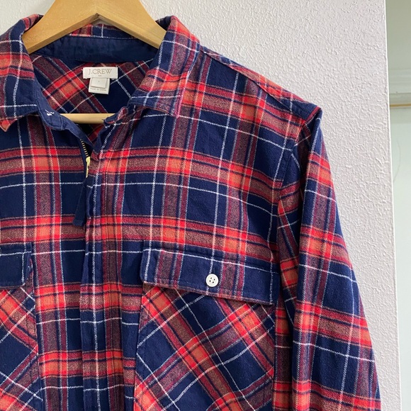 J.Crew Size Large Popover Shirt Jacket Womens Plaid Cotton 1/4 Zip Granola Girl - Picture 3 of 8